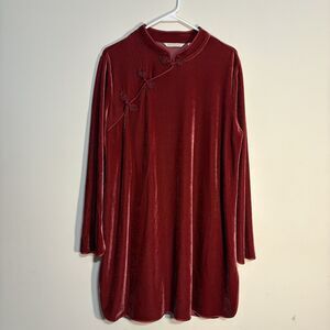 Soft Surroundings Tai Velvet Tunic Burgundy XL Asymmetrical neck toggle closure